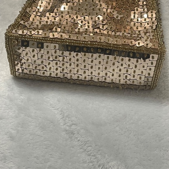 Jessica Mcclintock Sequin Handbag Gold Tone - Picture 7 of 13